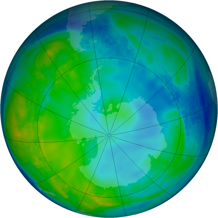 Antarctic ozone map for 03 June 2004